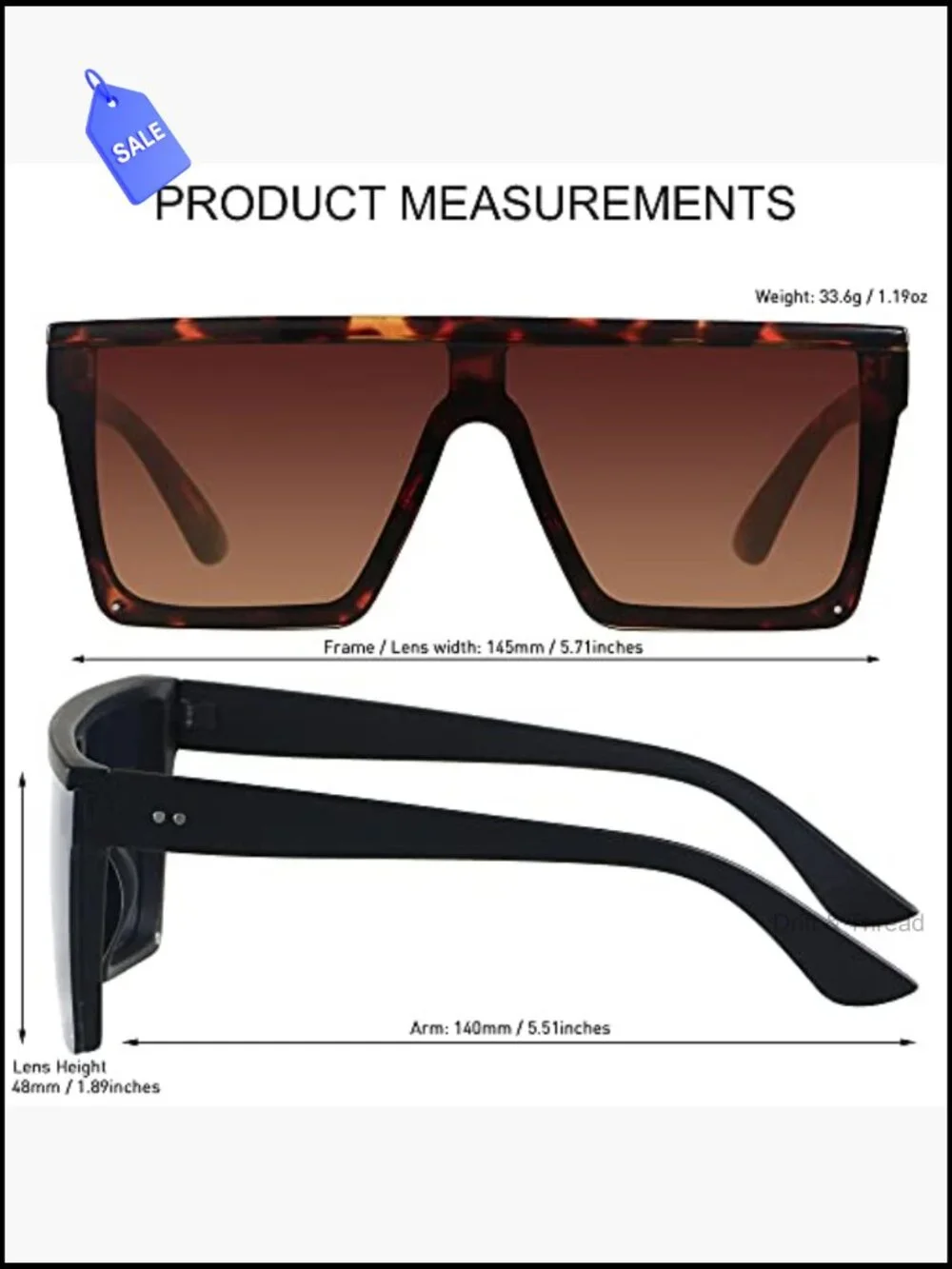 Oversized Square Flat Top Sunglasses UV Protection Rimless Shield Shades for
